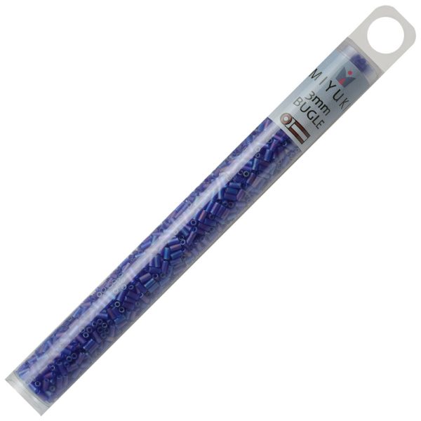 Miyuki Bugle Tube Beads, Cylinder Size #1 3x1.5mm, Matte Cobalt AB (19.5 Grams) For Sale - Image 3