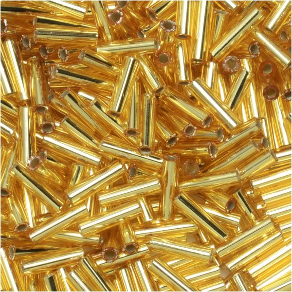 Miyuki Bugle Tube Beads, Cylinder Size #2 6x1.5mm, Silver Lined Gold (17 Grams) Online now - Image 2