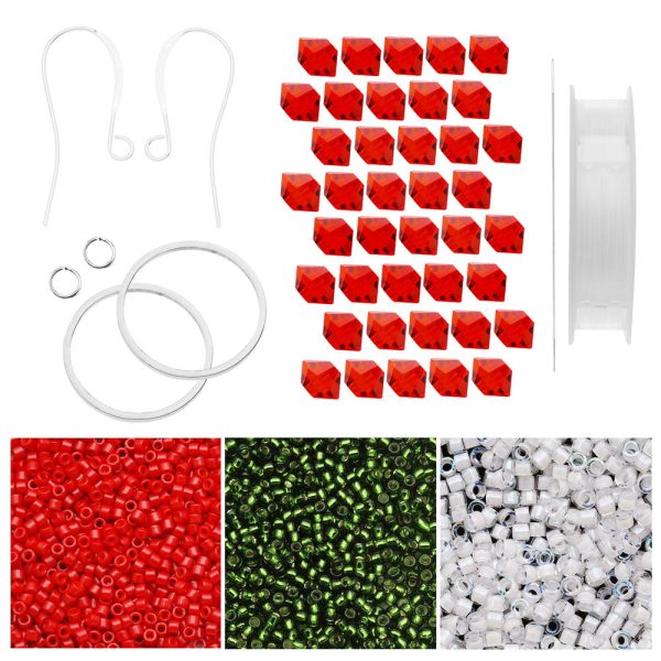 Brick Stitch Burst Earrings in Christmas Wreath - Exclusive Beadaholique Jewelry Kit For Cheap - Image 3