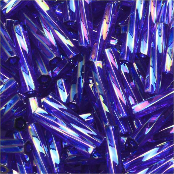 Miyuki Bugle Tube Beads, Twisted Cylinder 12x2.7mm, Transparent Cobalt AB (13 Grams) Online - Image 2