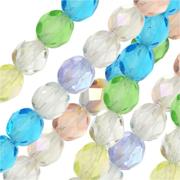 Czech Fire Polished Glass Beads, Faceted Round 6mm, Spring Flowers Mix (25 Pieces) on Sale