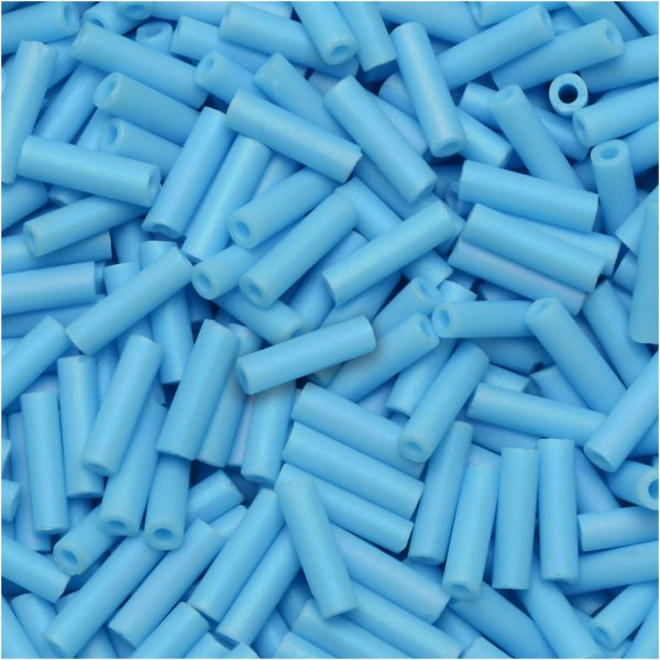 Miyuki Bugle Tube Beads, Cylinder Size #2 6x1.5mm, Matte Opaque Turquoise AB (17 Grams) For Discount - Image 2