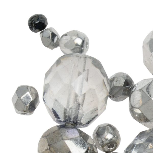 Czech Glass Beads, Fire Polished Round Assorted Sizes, Clear Black Silver (1 Ounce) Supply