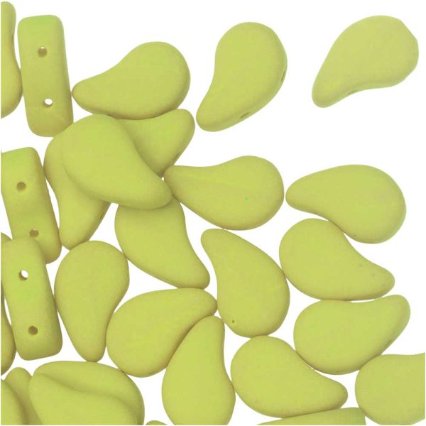 Czech Glass, 2-Hole Paisley Duo Beads 8x5mm, Matte Velvet Lemongrass (22 Gram Tube) Discount