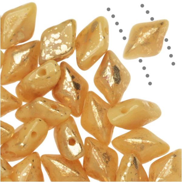 Czech Glass GemDuo, 2-Hole Diamond Shaped Beads 8x5mm, Gold Splash Ivory (2.5  Tube) Discount