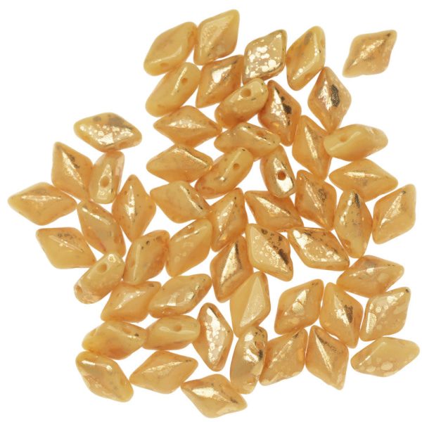 Czech Glass GemDuo, 2-Hole Diamond Shaped Beads 8x5mm, Gold Splash Ivory (2.5  Tube) Discount - Image 2