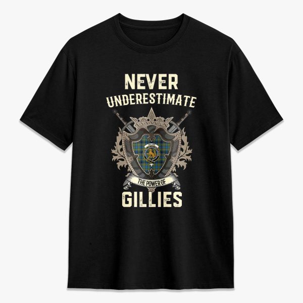Gillies Ancient Tartan Crest 2D T-shirt - Never Underestimate Style Online now