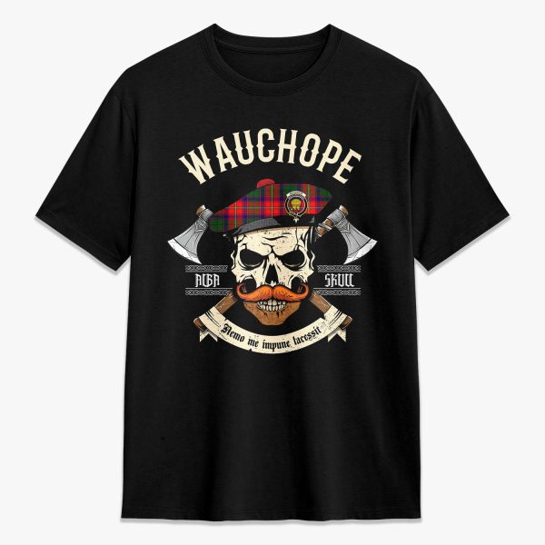 Wauchope (or Waugh) Tartan Crest 2D T-shirt - Alba Skull Style Cheap