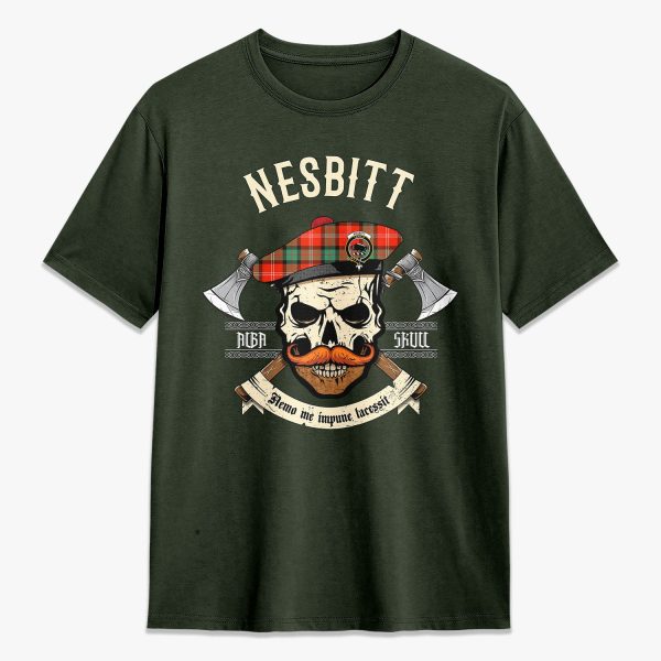 Nesbitt Ancient Tartan Crest 2D T-shirt - Alba Skull Style Online Hot Sale - Image 5