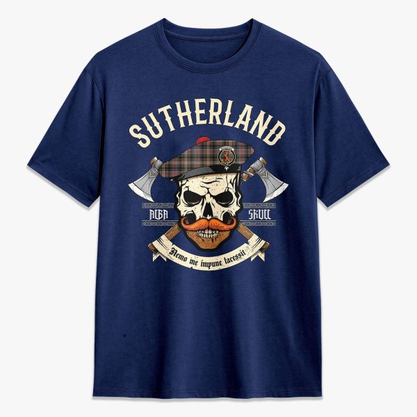 Sutherland Weathered Tartan Crest 2D T-shirt - Alba Skull Style Online Sale - Image 3