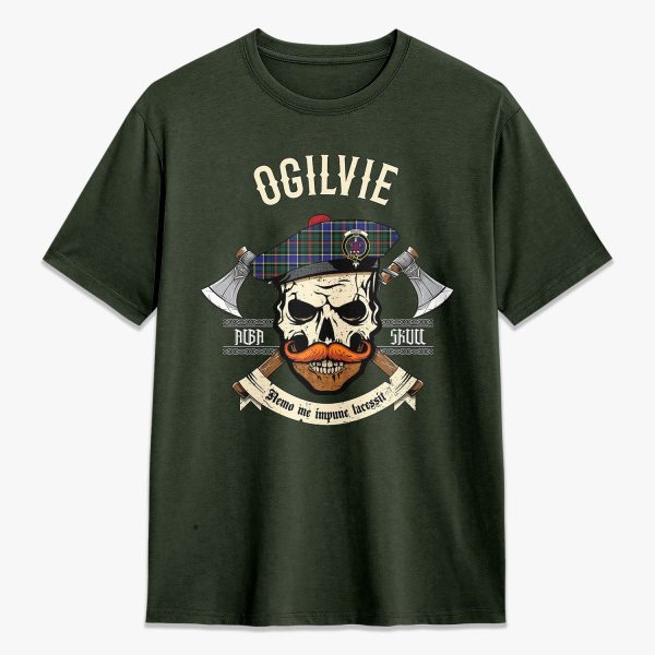 Ogilvie Hunting Modern Tartan Crest 2D T-shirt - Alba Skull Style Online now - Image 5