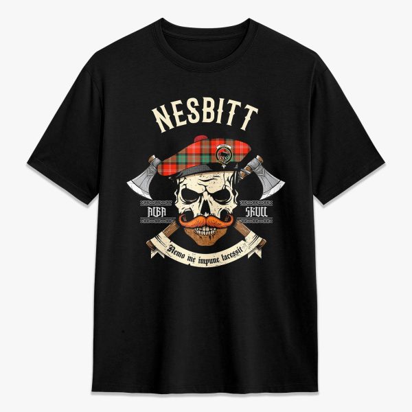 Nesbitt Ancient Tartan Crest 2D T-shirt - Alba Skull Style Online Hot Sale