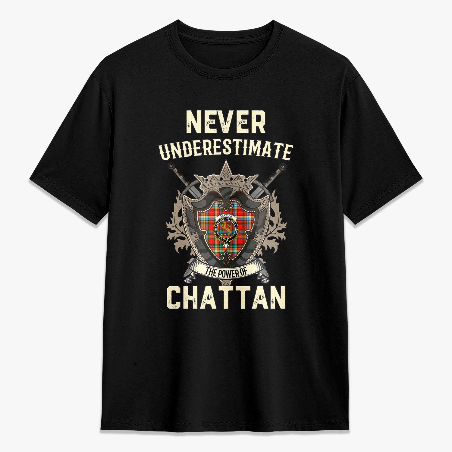 Chattan Tartan Crest 2D T-shirt – Never Underestimate Style Supply