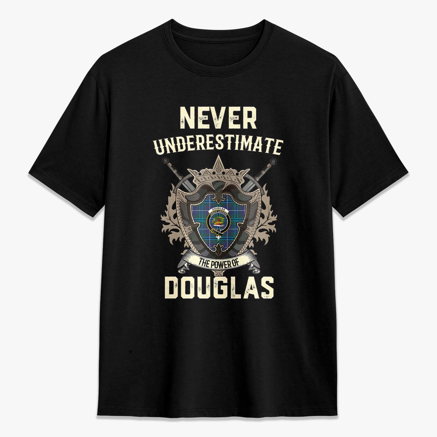 Douglas Modern Tartan Crest 2D T-shirt – Never Underestimate Style Discount